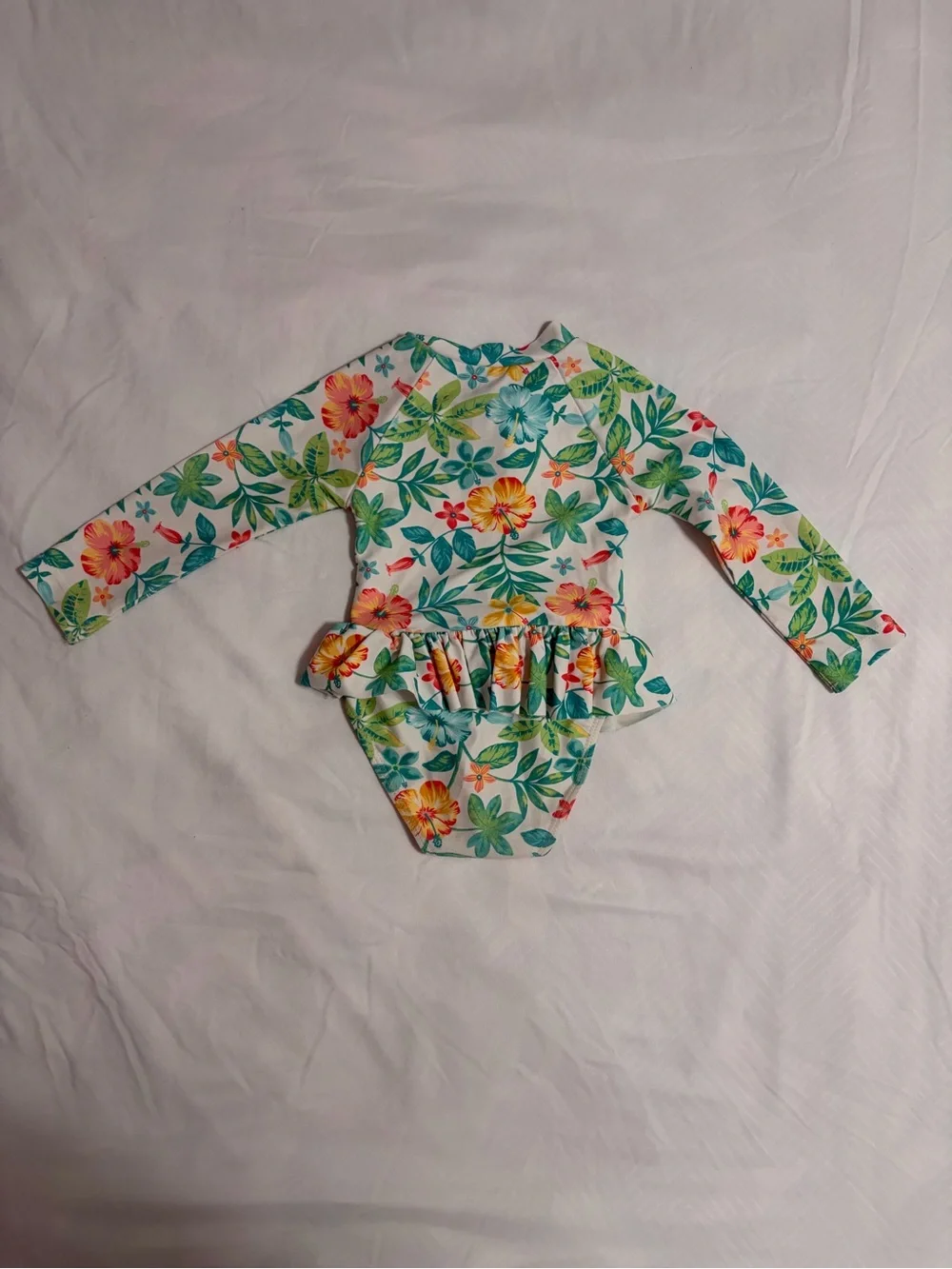 Little Me White Tropical Floral Long-Sleeve Rash Guard Swimsuit